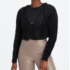 FABLETICS WOMEN'S FAUX MOHAIR BLACK CROP CARDIGAN